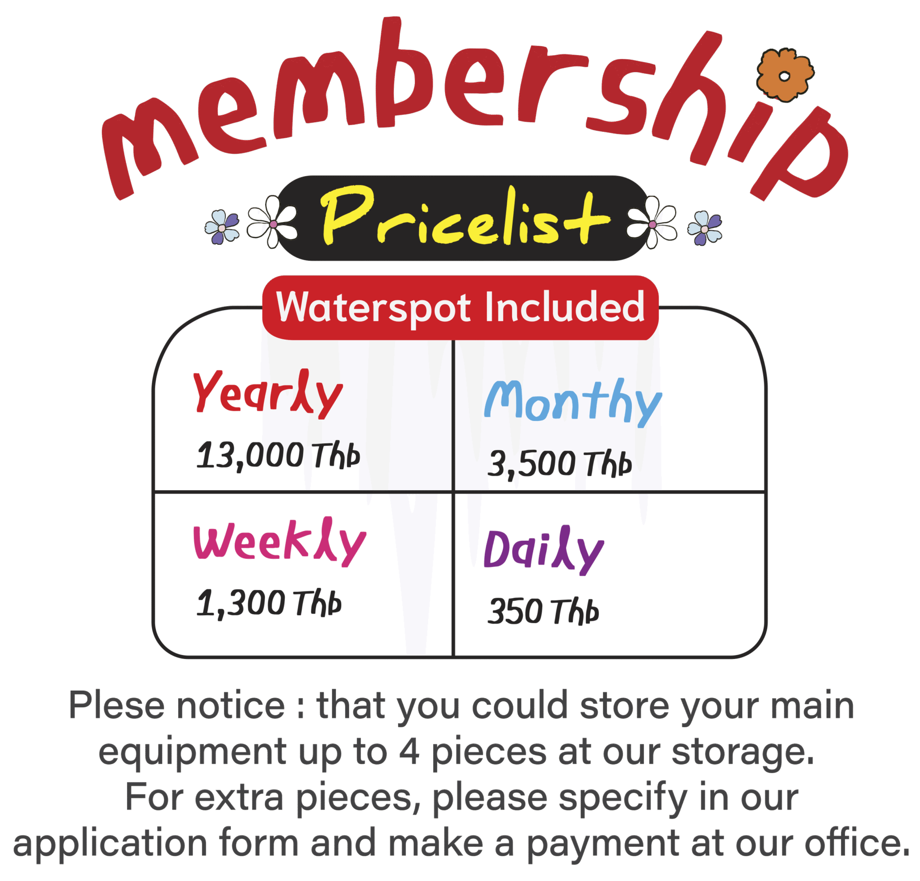 Membership watersport price list